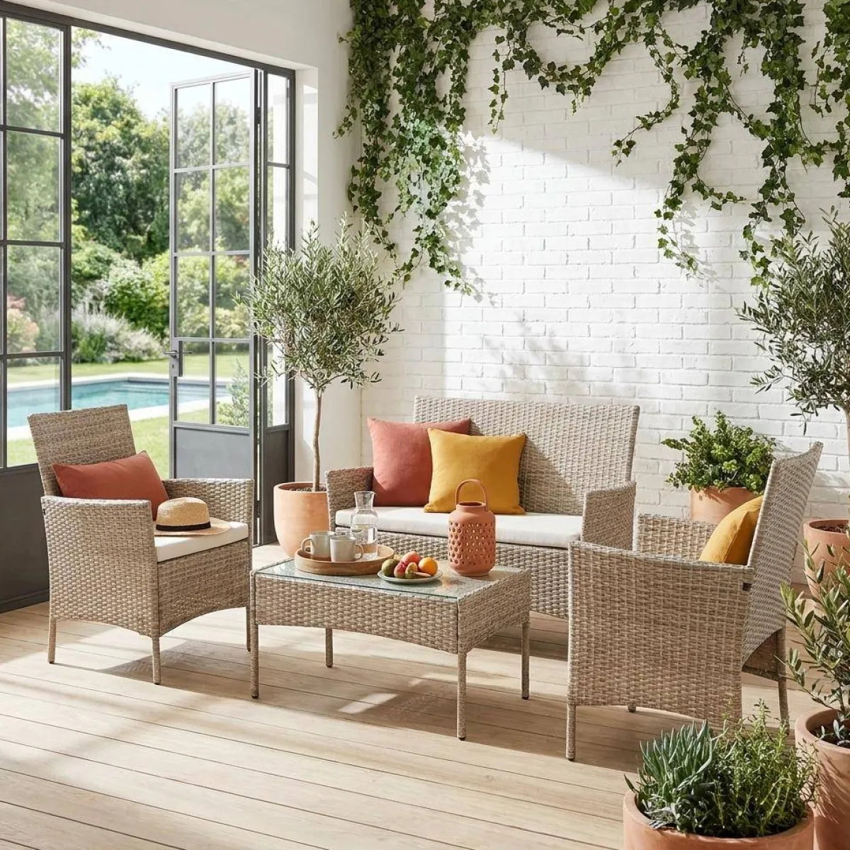 sweeek Salotto da giardino in resina intrecciata, 4 posti