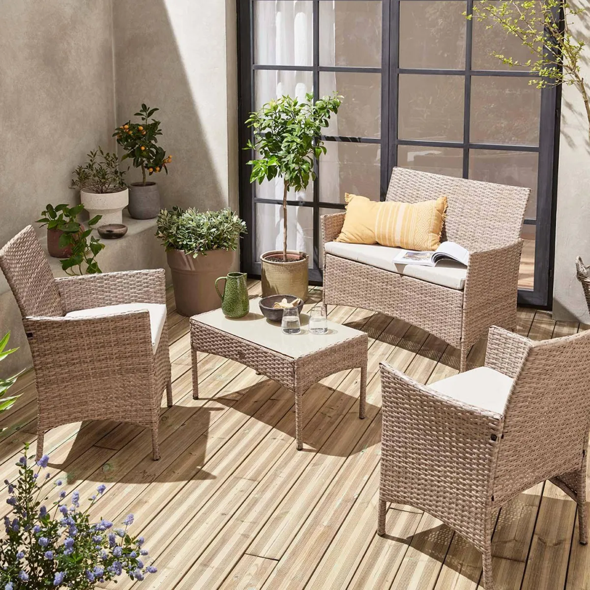 sweeek Salotto da giardino in resina intrecciata, 4 posti