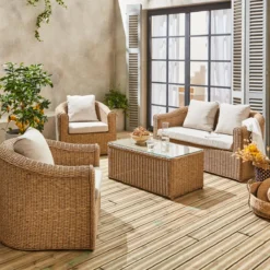 sweeek Salotto da giardino in resina intrecciata, 4 posti