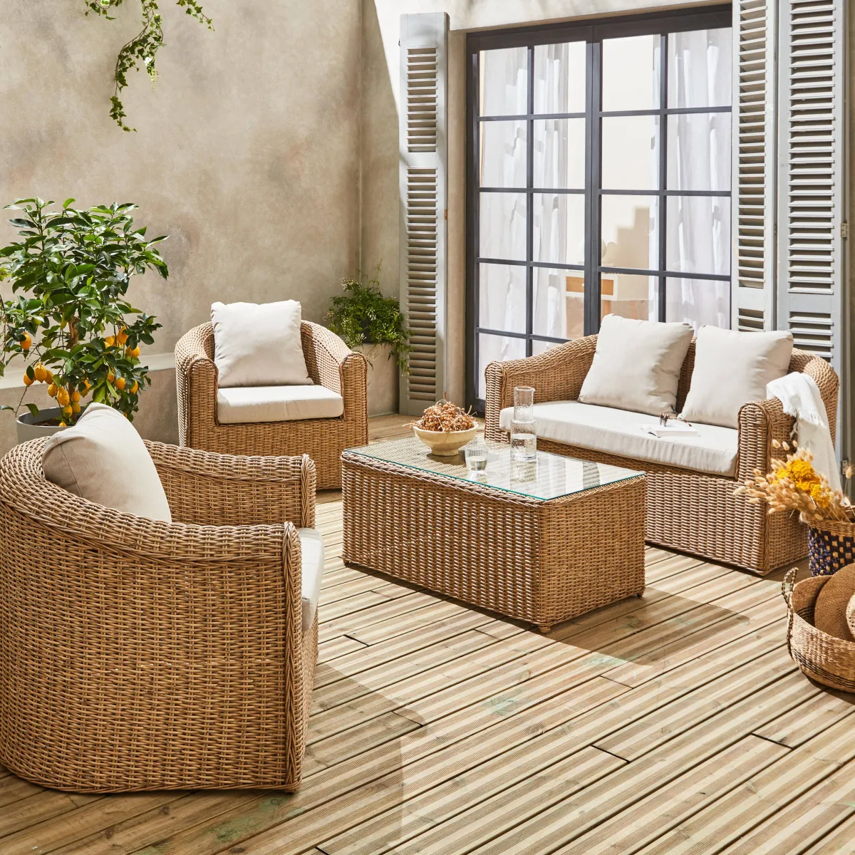 sweeek Salotto da giardino in resina intrecciata, 4 posti