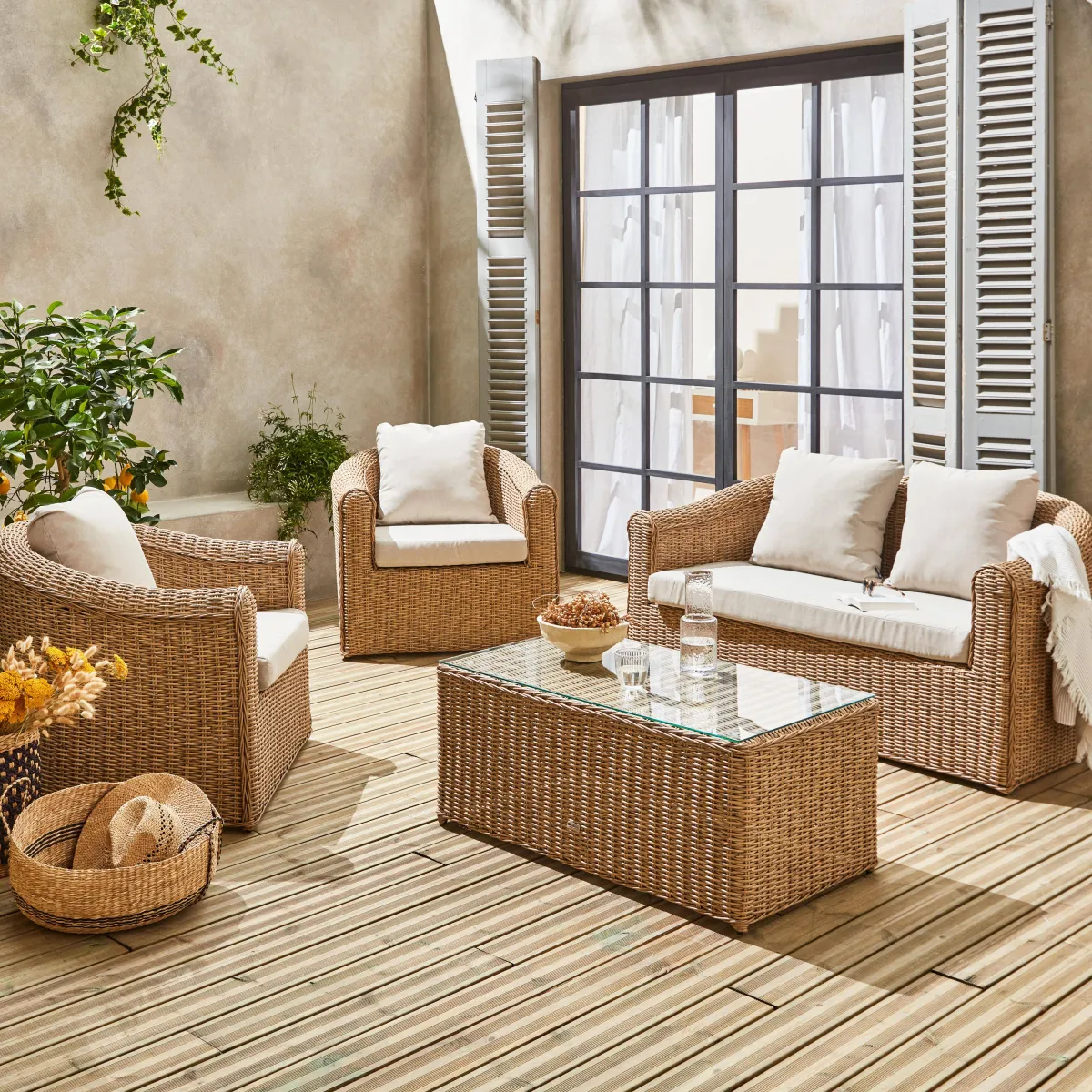 sweeek Salotto da giardino in resina intrecciata, 4 posti
