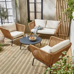 sweeek Salotto da giardino in resina intrecciata effetto rattan, 4 posti