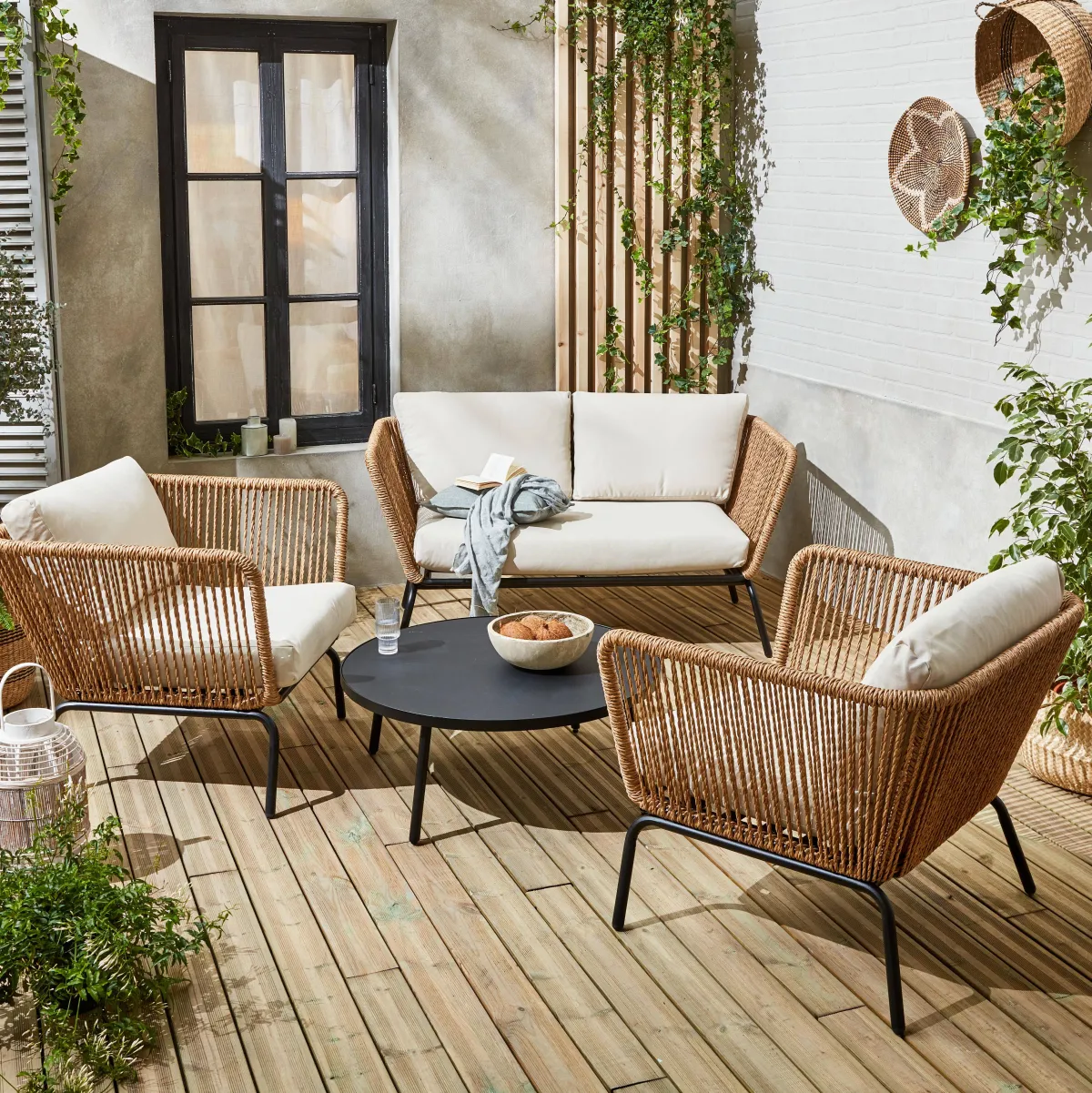 sweeek Salotto da giardino in resina intrecciata effetto rattan, 4 posti