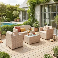 sweeek Salotto da giardino in resina intrecciata, 4 posti