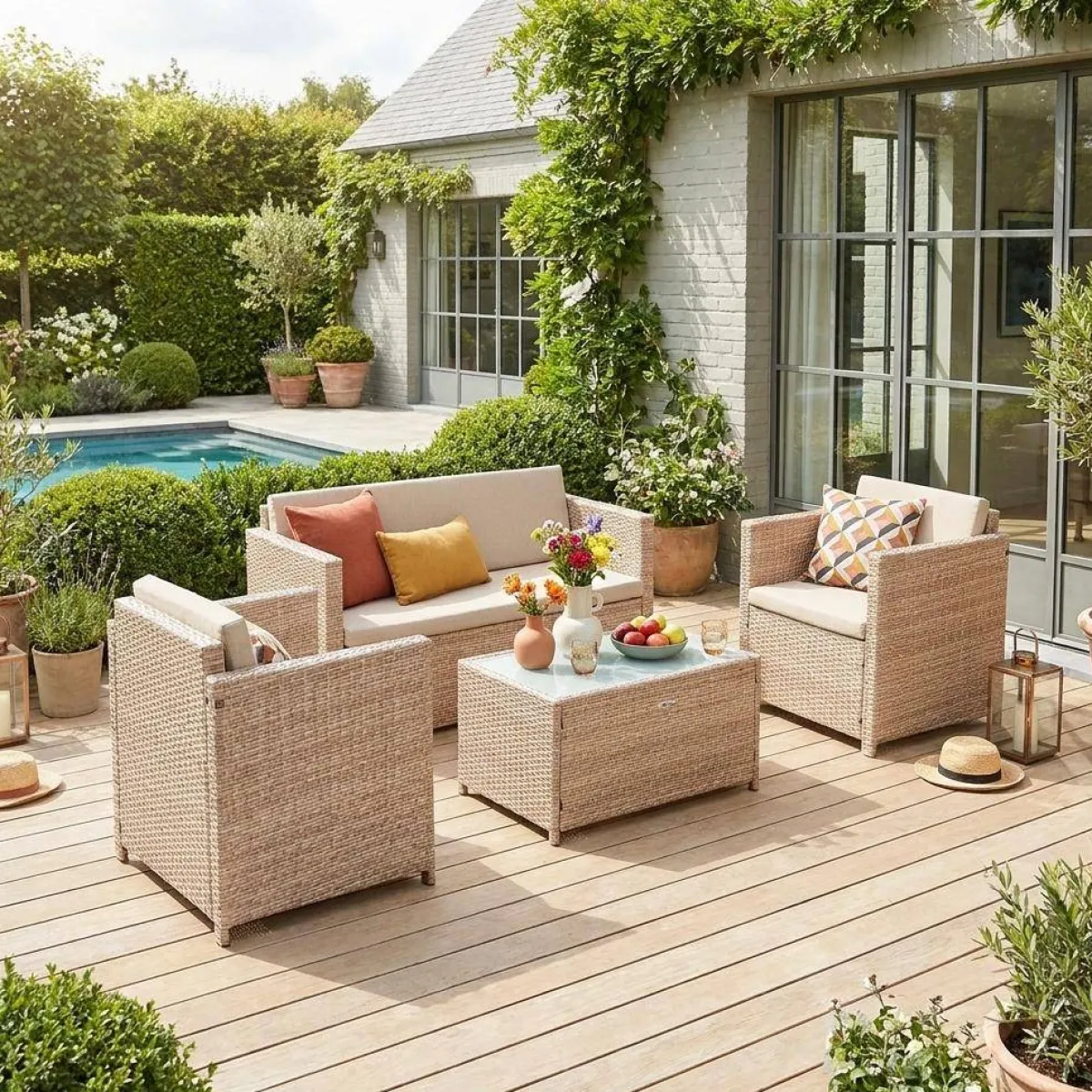 sweeek Salotto da giardino in resina intrecciata, 4 posti