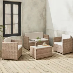 sweeek Salotto da giardino in resina intrecciata, 4 posti