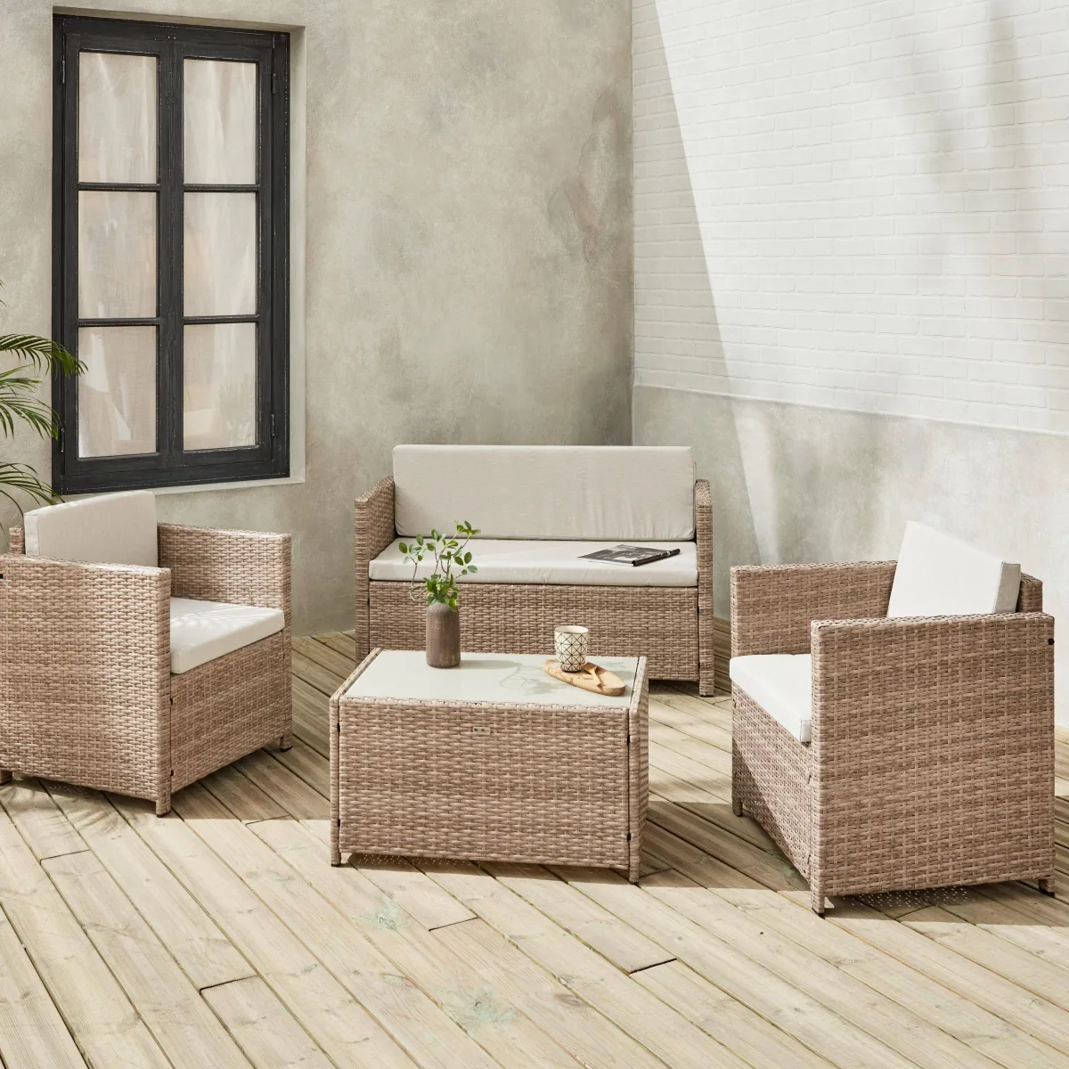 sweeek Salotto da giardino in resina intrecciata, 4 posti
