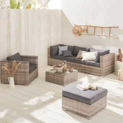 sweeek Salotto da giardino in resina intrecciata, 5 posti