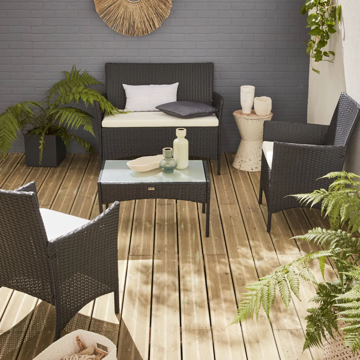 sweeek Salotto da giardino in resina intrecciata, 4 posti