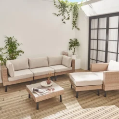 sweeek Salotto da giardino in resina intrecciata piatta, 5 posti