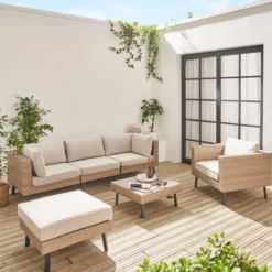 sweeek Salotto da giardino in resina intrecciata piatta, 5 posti