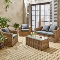 Salotto da giardino in resina intrecciata, 4 posti