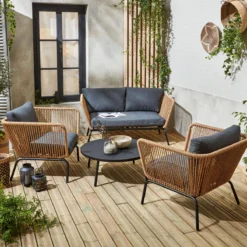 sweeek Salotto da giardino in resina intrecciata effetto rattan, 4 posti