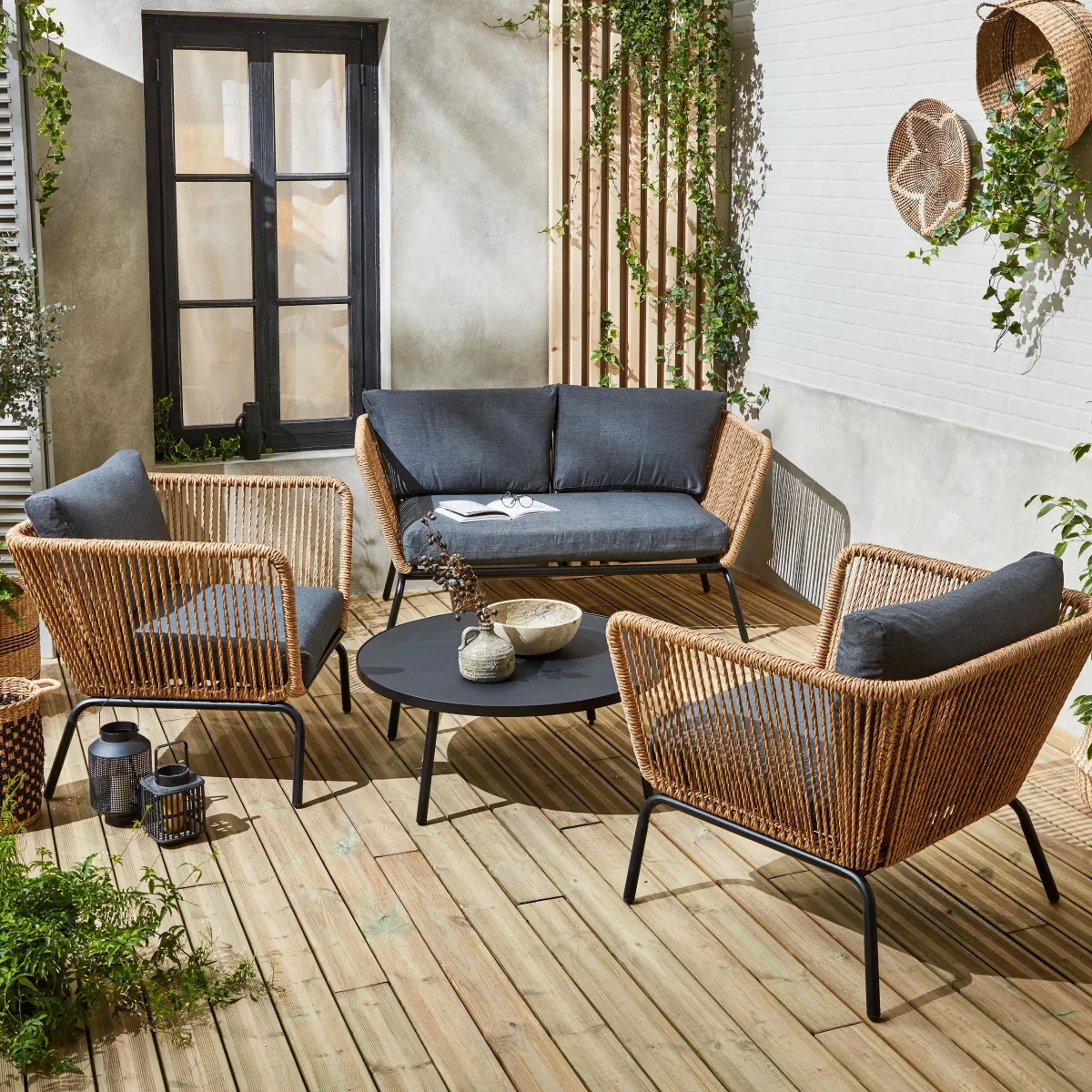 sweeek Salotto da giardino in resina intrecciata effetto rattan, 4 posti