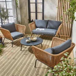 sweeek Salotto da giardino in resina intrecciata effetto rattan, 4 posti