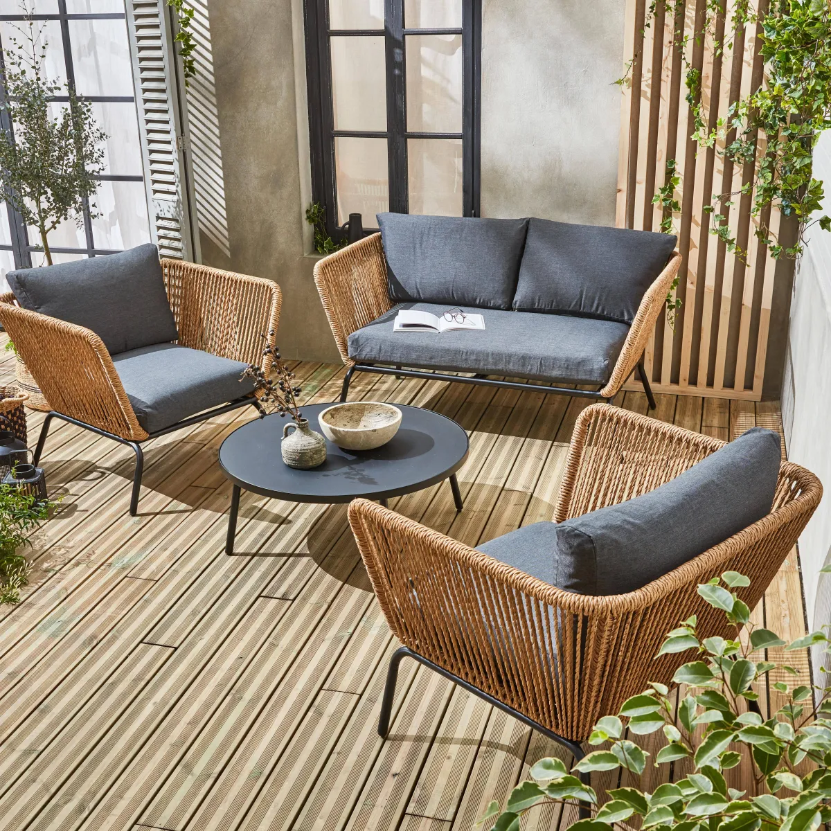 sweeek Salotto da giardino in resina intrecciata effetto rattan, 4 posti
