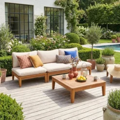 sweeek Salotto da giardino modulare in legno di acacia, 3 posti