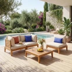 sweeek Salotto da giardino modulare in legno di acacia, 3 posti