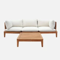sweeek Salotto da giardino modulare in legno di acacia e bouclé, 3 posti