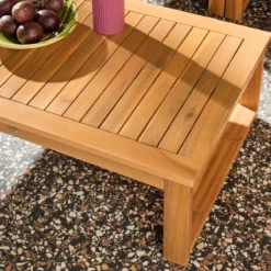 sweeek Salotto da giardino modulare in legno di acacia e tessuto beige, 4 posti