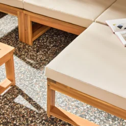 sweeek Salotto da giardino modulare in legno di acacia e tessuto beige, 4 posti