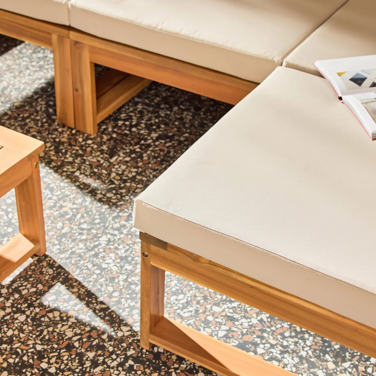 sweeek Salotto da giardino modulare in legno di acacia e tessuto beige, 4 posti