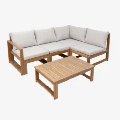 sweeek Salotto da giardino modulare in legno di acacia e tessuto beige, 4 posti