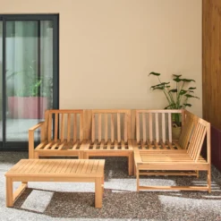 sweeek Salotto da giardino modulare in legno di acacia e tessuto beige, 4 posti