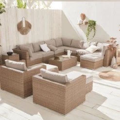 sweeek Salotto da giardino premium in resina intrecciata, 12-14 posti