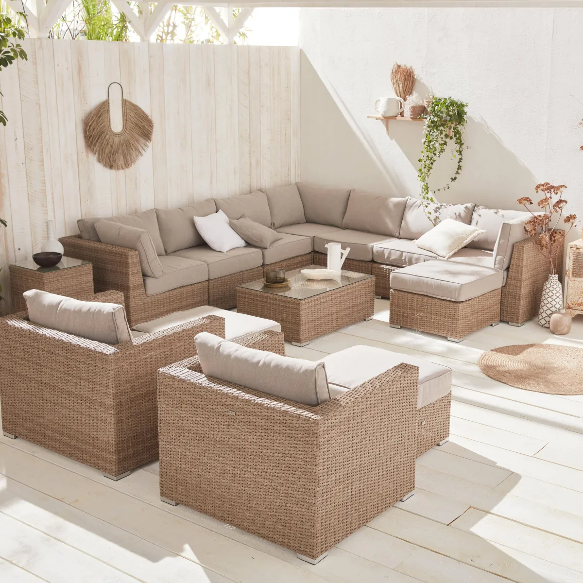sweeek Salotto da giardino premium in resina intrecciata, 12-14 posti