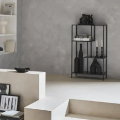 sweeek Scaffale asimmetrico in metallo nero, 4 vani