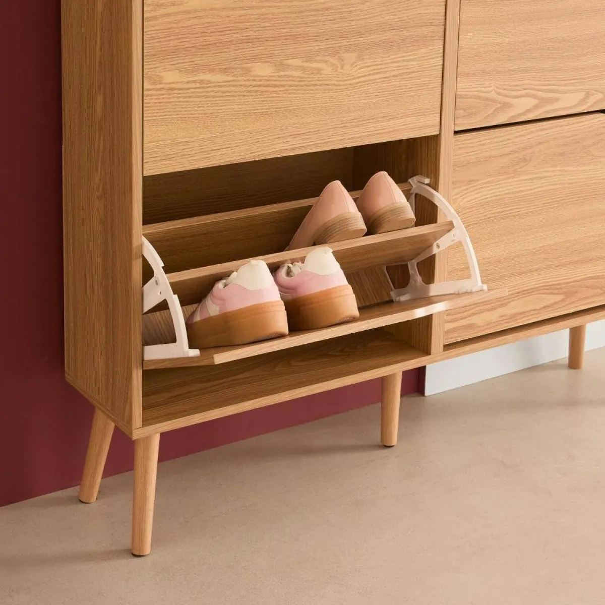 sweeek Scarpiera con decoro effetto legno, 4 ante