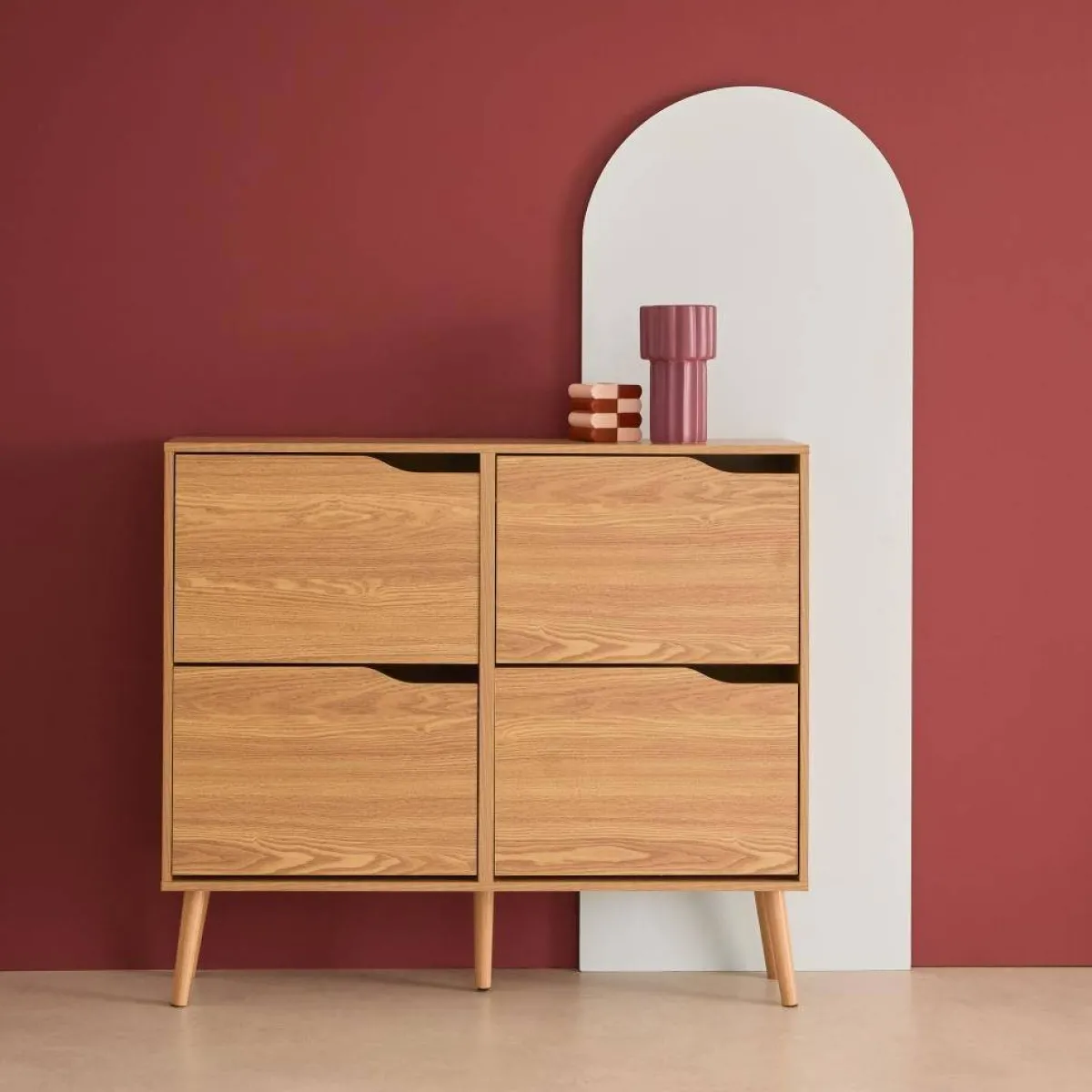 sweeek Scarpiera con decoro effetto legno, 4 ante