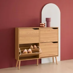 sweeek Scarpiera con decoro effetto legno, 4 ante