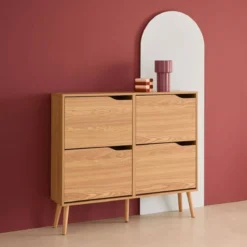 sweeek Scarpiera con decoro effetto legno, 4 ante