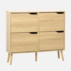 sweeek Scarpiera con decoro effetto legno, 4 ante