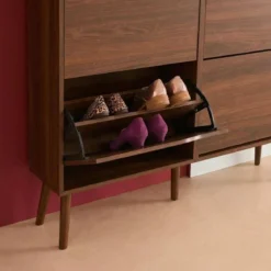 Scarpiera con decoro effetto legno, 4 ante