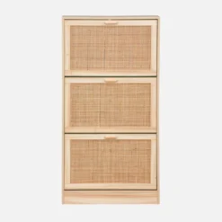 sweeek Scarpiera con decoro in canna e legno, 3 ante