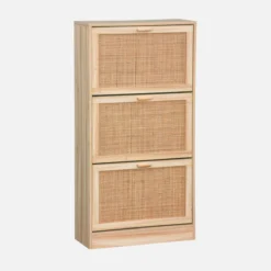 sweeek Scarpiera con decoro in canna e legno, 3 ante