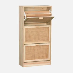 sweeek Scarpiera con decoro in canna e legno, 3 ante