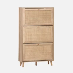 Scarpiera con decoro in canna, 3 ante