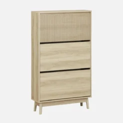 sweeek Scarpiera con decoro in legno naturale, 3 ante