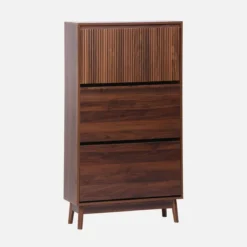 Scarpiera con decoro in legno naturale, 3 ante