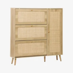 sweeek Scarpiera con decoro in legno e canna, 3 ante