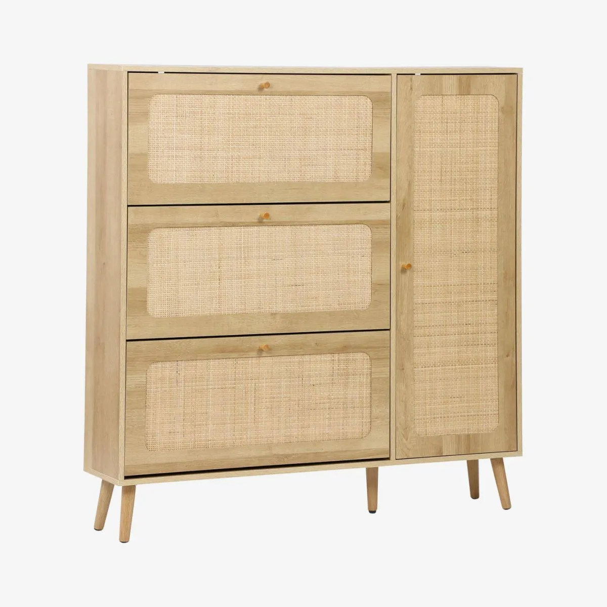 sweeek Scarpiera con decoro in legno e canna, 3 ante