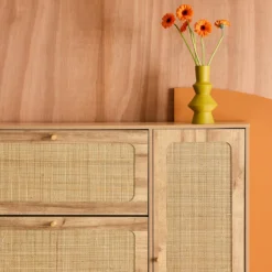 sweeek Scarpiera con decoro in legno e canna, 3 ante