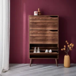 sweeek Scarpiera con decoro in legno, 3 ante