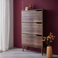 sweeek Scarpiera con decoro in legno, 3 ante
