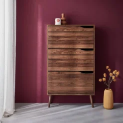 sweeek Scarpiera con decoro in legno, 3 ante