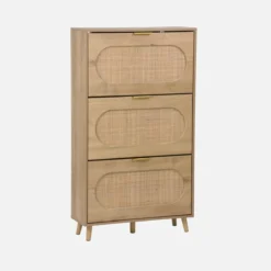 sweeek Scarpiera con decoro in legno e canna, 3 ante